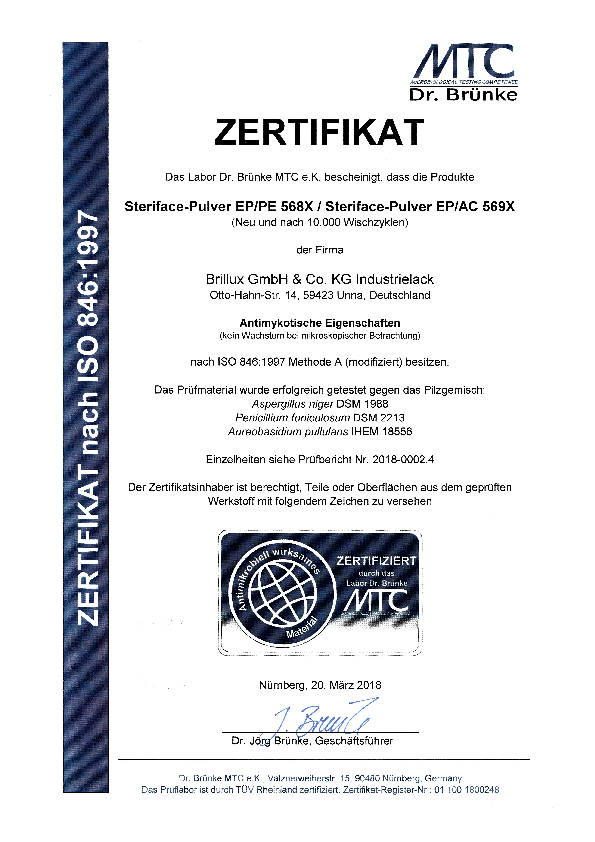 Zertifikat antimykotische Eigenschaften