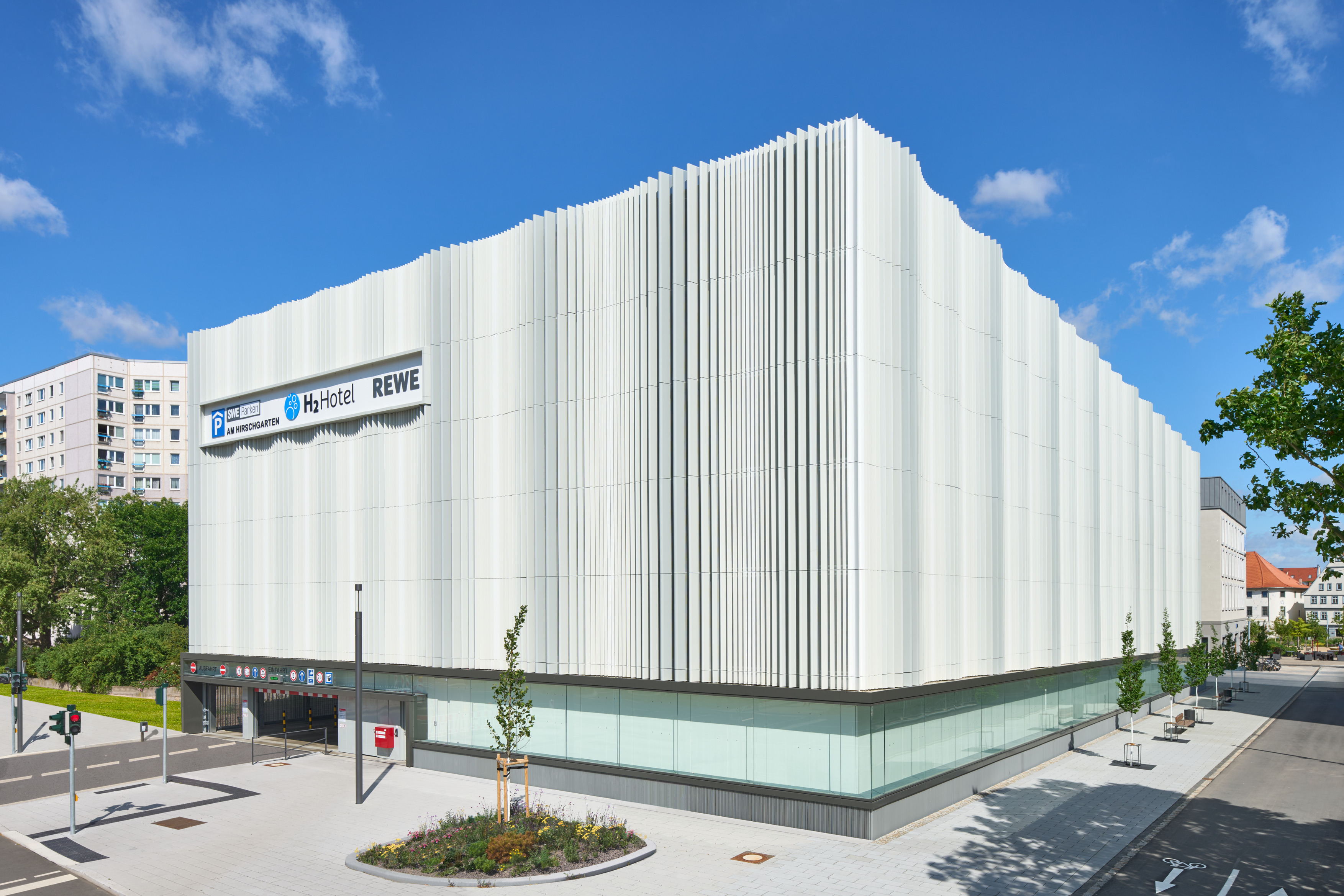 The facade serves several purposes at once: It provides ventilation, creates shade and defines the building’s character.